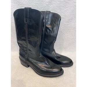 Bates Floataways Cowboy Western Roper Biker Boots Size 8D Black Leather Vintage